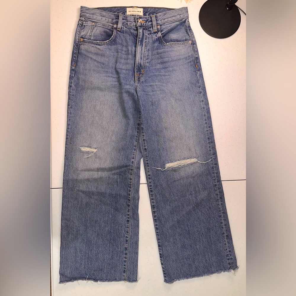 SLVRLAKE Grace Crop Light Blue Wide Leg Distressed Jeans